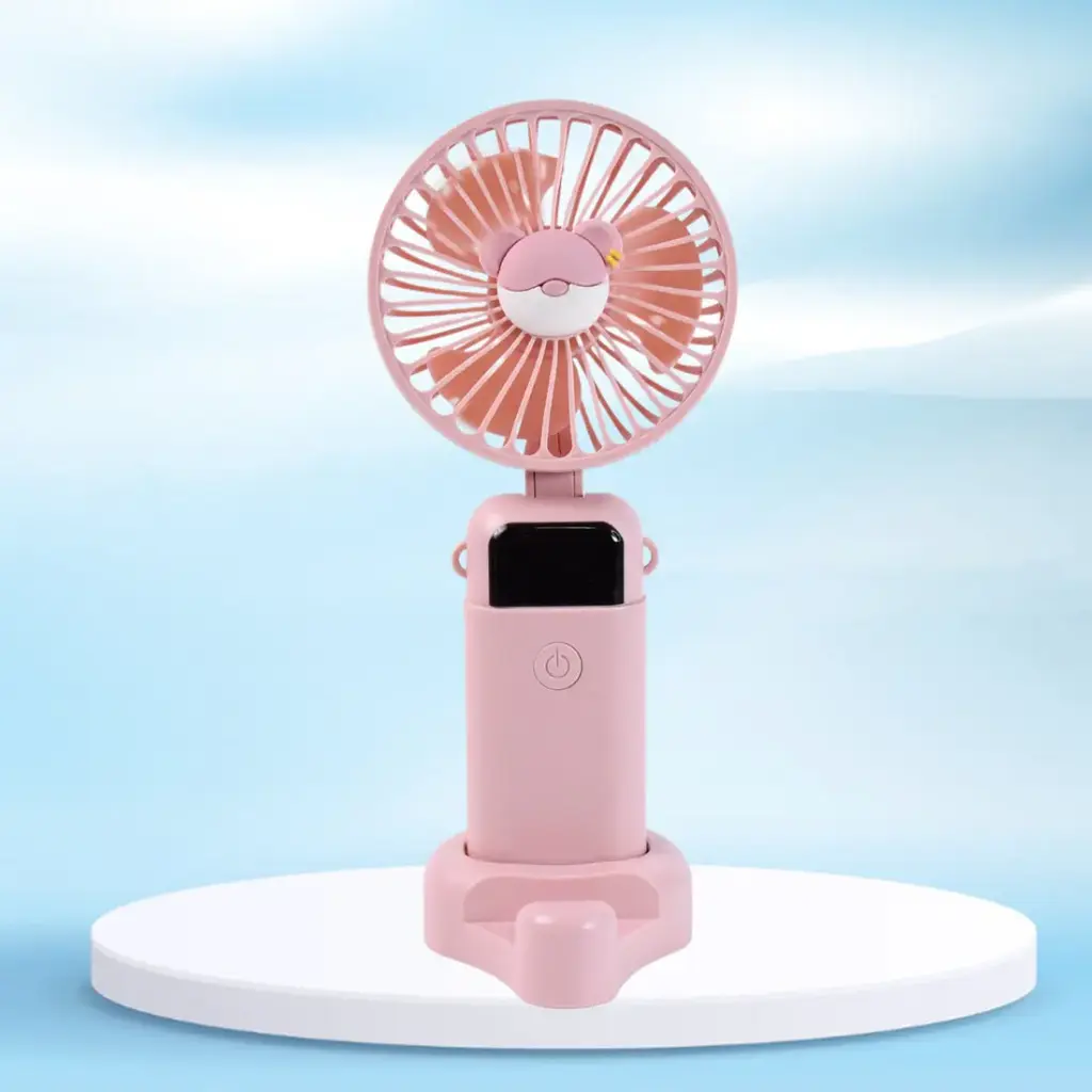 Mini USB Charging Fan with Percentage Display, 5 Speed Modes, and Mobile Stand